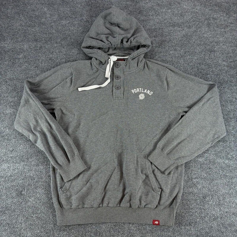 Sportiqe Portland Trail Blazers Mens Large Gray Henley Hoodie NBA Basketball